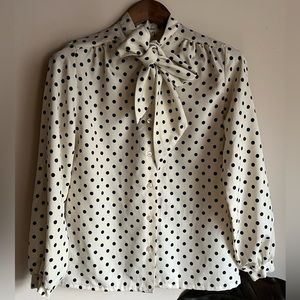 Vintage black and white polka dot pussycat bow secretary blouse
